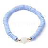 Handmade Polymer Clay with Natural Trochid Shell/Trochus Shell Beaded Stretch Bracelets for Women BJEW-JB10203-01-3