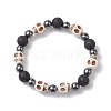 2Pcs Halloween Skull Synthetic Turquoise & Round Lava Rock & Synthetic Non-Magnetic Hematite Beaded Stretch Bracelet Sets for Women BJEW-JB10656-2