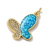 Rack Plating Brass Micro Pave Cubic Zirconia with Synthetic Opal Pendants KK-D088-07G-2