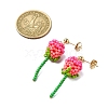 304 Stainless Steel Rose Glass Seed Beaded Dangle Stud Earrings EJEW-MZ00333-03-3