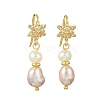 3 Pairs 3 Colors Natural Cultured Freshwater Pearl & Brass Cubic Zirconia Dangle Earrings EJEW-JE07265-4