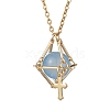 Brass Macrame Pouch Dyed Natural Blue Agate Inside & 304 Stainless Steel Pendant Necklaces for Women NJEW-JN05607-01-3