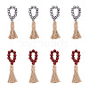 Crafans 8Pcs 2 Colors Tartan Pattern Wood Beads & Jute Tassel Napkin Rings AJEW-CF0001-06-7