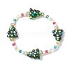 Round & Christmas Tree Glass Beaded Stretch Bracelets for Women BJEW-TA00503-1