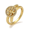 Flat Round with Tree of Life Brass Micro Pave Clear Cubic Zirconia Double Rings RJEW-Z050-23G-2