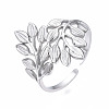 Non-Tarnish 304 Stainless Steel Leaf Open Cuff Ring RJEW-T023-56P-3