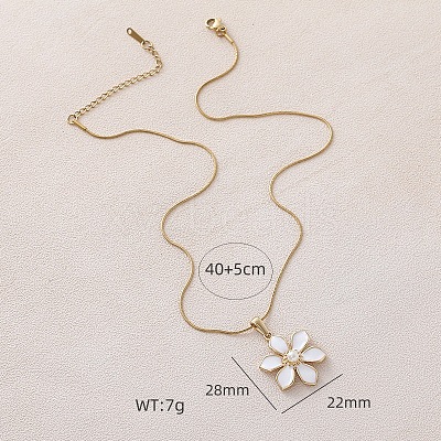 304 Stainless Steel Enamel with Imitation Pearl Cherry Blossom Flower Pendant Necklaces for Women RN9489-1