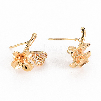 Brass Micro Pave Clear Cubic Zirconia Earring Findings KK-S356-257-NF-1
