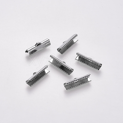 Non-Tarnish 304 Stainless Steel Ribbon Crimp Ends X-STAS-S112-001F-P-1
