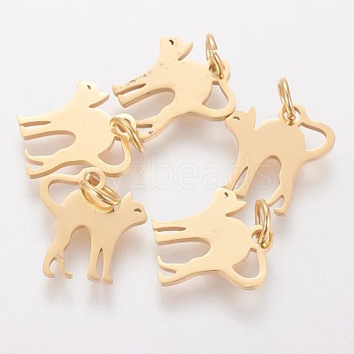 201 Stainless Steel Kitten Pendants STAS-S105-T465G-1