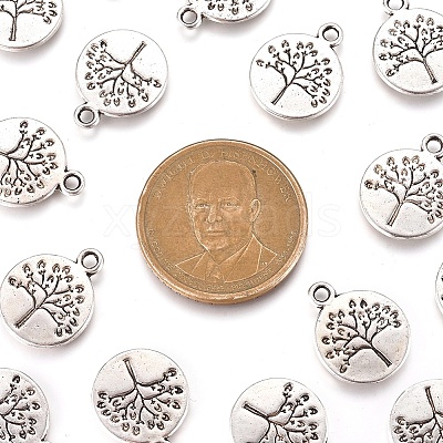 Flat Round with Tree Tibetan Style Alloy Pendants X-TIBEP-R338-10AS-NR-1