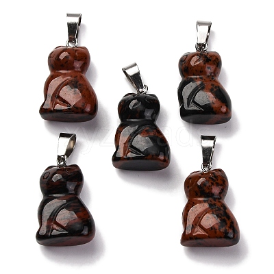 Natural Mahogany Obsidian Pendants G-B127-08P-06-1