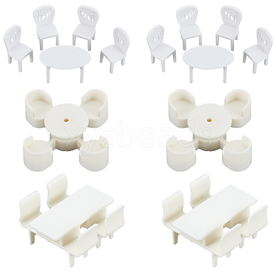 6 Sets 3 Style Mini Plastic Chairs and Table Miniature Display Decorations AJEW-OC0004-12-1