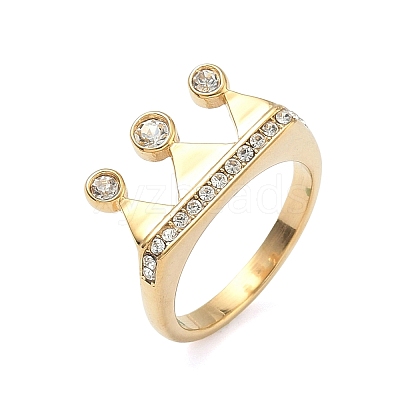 304 Stainless Steel Micro Pave Cubic Zirconia Finger Rings for Women RJEW-F205-01F-G-1