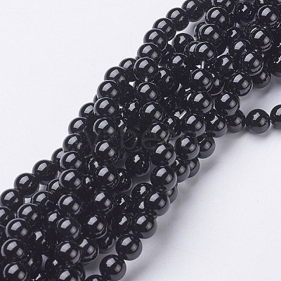 Natural Dyed & Heated Black Onyx Round Beads Strands X-GSR6mmC097-1