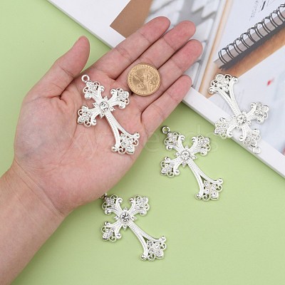 Alloy Rhinestone Cross Big Pendants ALRI-1475-S-RS-1