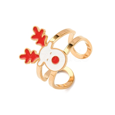 304 Stainless Steel with Enamel Cuff Rings for Women RJEW-Z116-01G-04-1