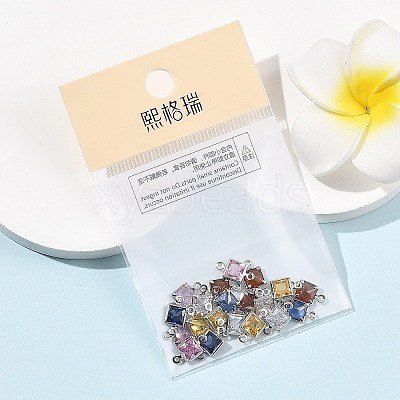 SHEGRACE Brass Pave Cubic Zirconia Square Connector Charms XGRQ2O044-440P-1