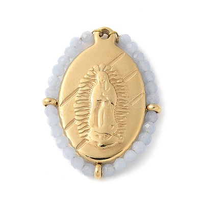 304 Stainless Steel Oval Embossed Jesus Pendants STAS-L022-490G-03-1