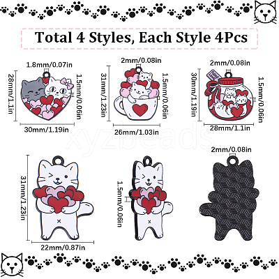 16Pcs 4 Styles Valentine's Day Alloy Enamel Pendants ENAM-SC0006-03-1