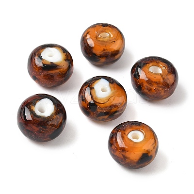 Handmade Gold Sand Lampwork Beads Strands X-LAMP-Q045-08A-04-1