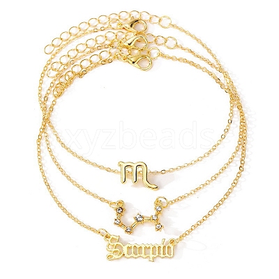 3Pcs Alloy Rhinestones Anklets AJEW-S083-01G-09-1