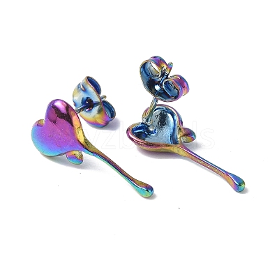 Ion Plating(IP) 304 Stainless Steel Melting Heart Stud Earrings for Women EJEW-F300-14MC-1