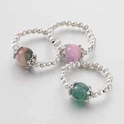 Two Tone Natural Jade Stretch Finger Rings RJEW-JR00152-1
