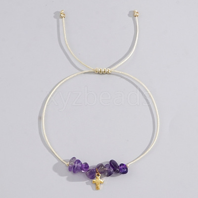 Bohemian Style Cross Natural Amethyst Braided Beaded Bracelets for Women XK2373-9-1