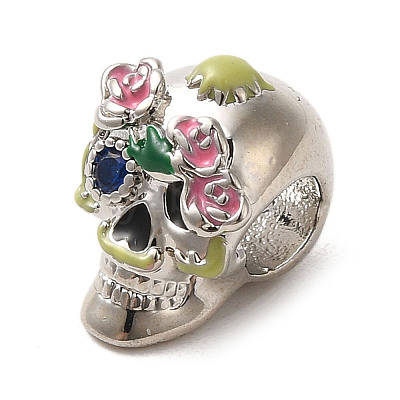 Brass Rhinestone European Beads X1-KK-A203-03P-1