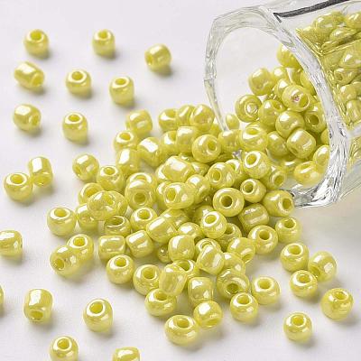 6/0 Opaque Colors Lustered Round Glass Seed Beads X-SEED-A012-4mm-122-1