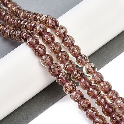 Handmade Gold Sand Lampwork Beads Strands LAMP-P051-L06-10mm-1