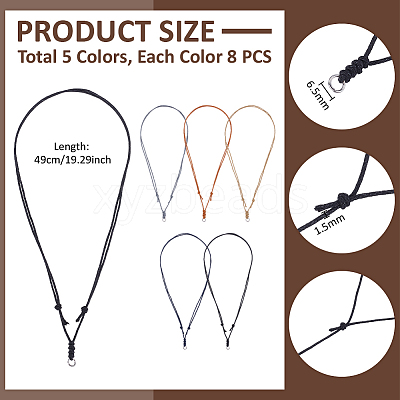 40Pcs 5 Colors Adjustable Waxed Cotton Cord Necklace Making AJEW-UN00045-1