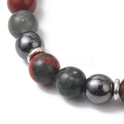 Natural African Bloodstone & Synthetic Turquoise & Hematite Beaded Stretch Bracelets BJEW-JB13449-1