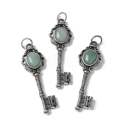 Key Brass Natural Green Aventurine Big Pendants KK-D361-01AS-14-1