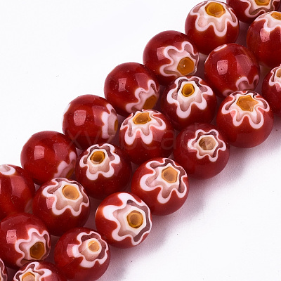 Handmade Millefiori Glass Beads Strands LK-T001-10B-1