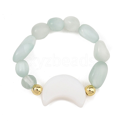 2Pcs Glass with Natural Freshwater Shell Beads Rings RJEW-JR01114-1