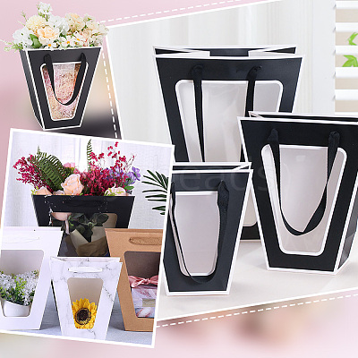 Trapezoid Paper Flower Gift Tote Bags with Plastic Visible Window ABAG-WH0045-25B-1