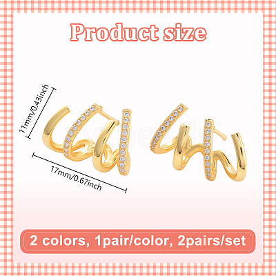 2Pairs 2 Colors Rack Plating Claw Brass Clip-on Earrings EJEW-GO0001-08-1