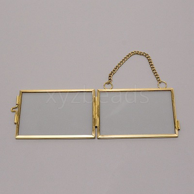 Brass Glass Hanging Photo Frame AJEW-WH0017-26G-1