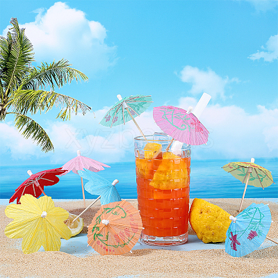 2 Bags 2 Styles Umbrella Bamboo & PET Plastic Toothpick Decorations AJEW-CP0007-29-1