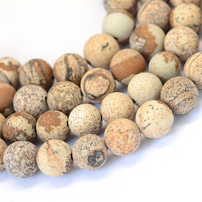 Frosted Natural Picture Jasper Round Bead Strands X-G-E334-8mm-26-1