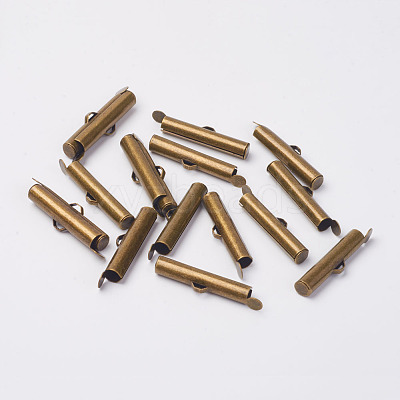 Brass Slide On End Clasp Tubes X-KK-P031-12AB-1