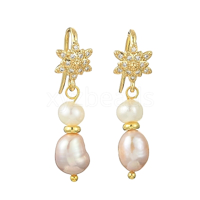 3 Pairs 3 Colors Natural Cultured Freshwater Pearl & Brass Cubic Zirconia Dangle Earrings EJEW-JE07265-1
