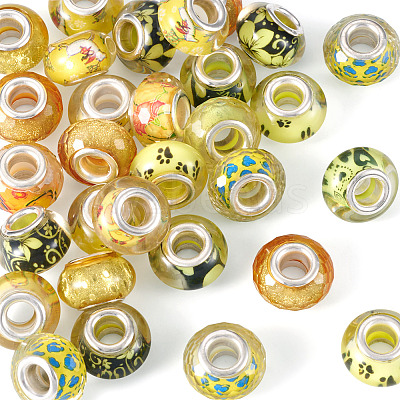 30Pcs Printed Transparent Resin European Beads RESI-TADJ0001-03B-1