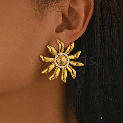 201 Stainless Steel Glass Seed Beaded Stud Earrings for Women BQ4917-1