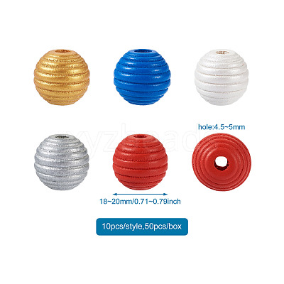 50Pcs 5 Styles Painted Natural Wood Beehive European Beads WOOD-FW0001-01-1