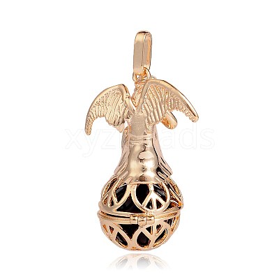 Golden Plated Brass Hollow Round Cage Pendants KK-J249-04G-1