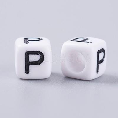 Letter P White Cube Letter Acrylic Beads for Name Jewelry Making X-PL37C9308-P-1