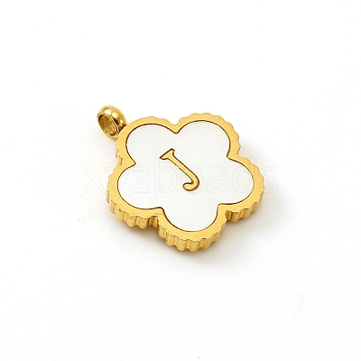 Golden Tone Stainless Steel Pave White Shell Letter Flower Charms PW-WGC5230-10-1